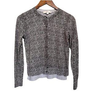 LOFT Womens Gray Abstract Polka Dot Button Up Ribbed Cuff Cardigan Sweater Small